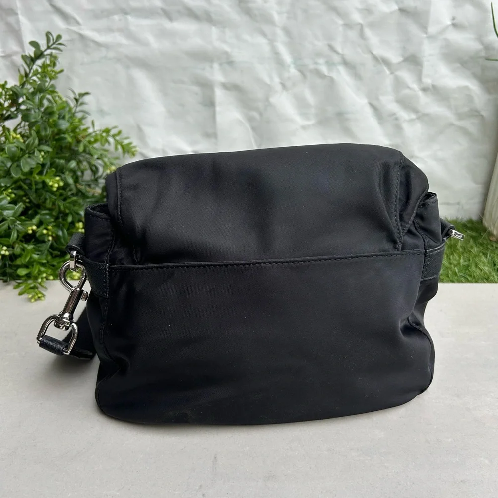 Tory Burch Black Nylon Crossbody Bag with Silver Hardware